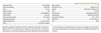 Telecamera wi-fi da esterno ricaricabile